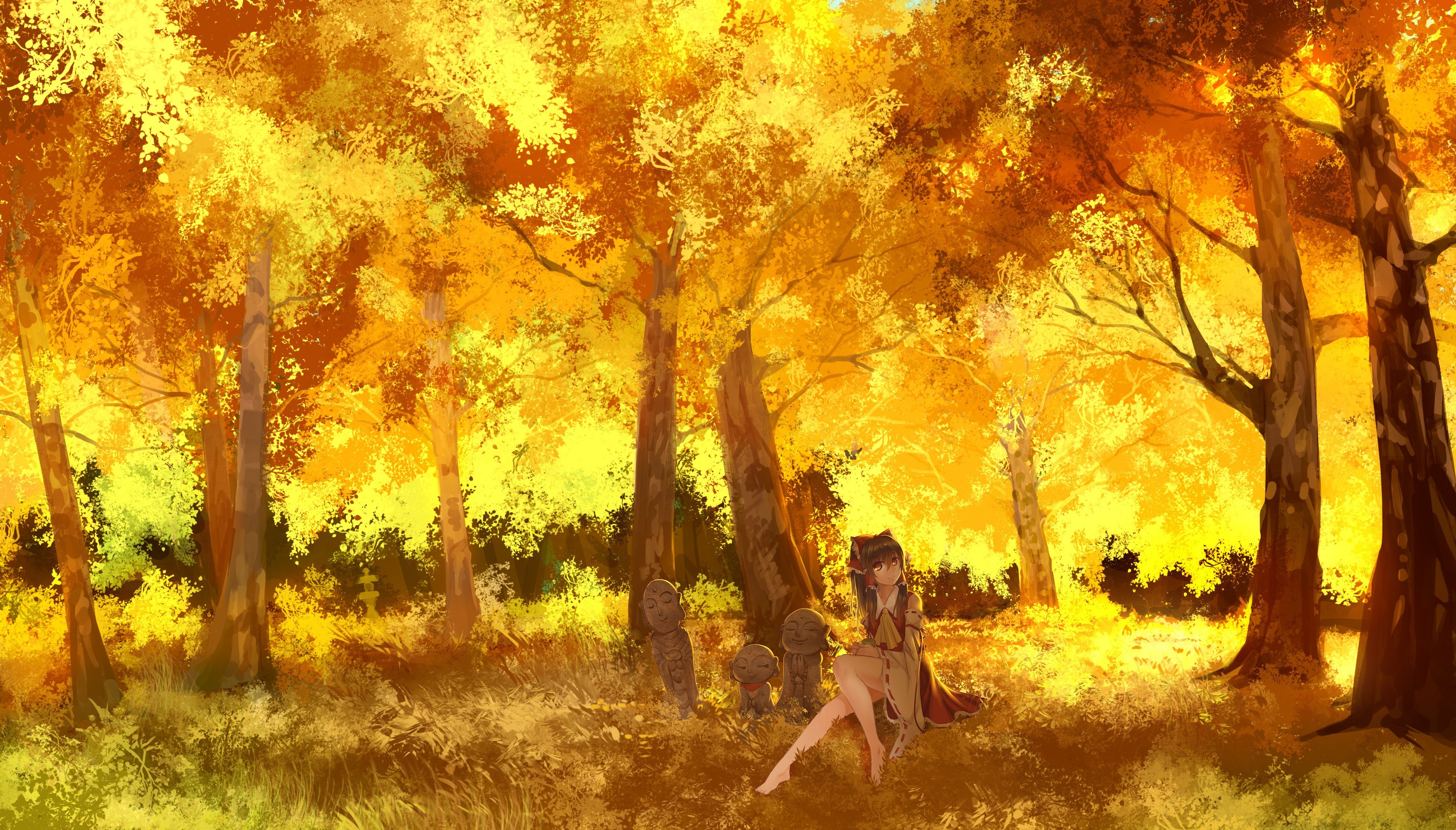 Touhou, Video games, Anime girls, Trees, Hakurei Reimu, Nature Wallpaper