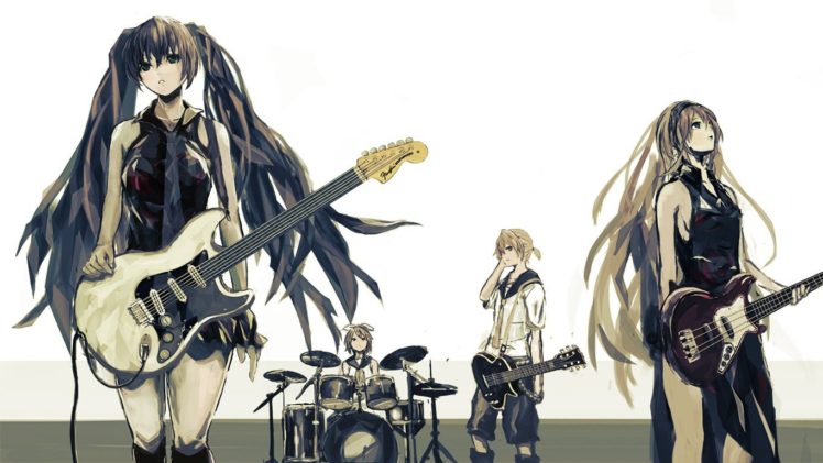 anime, Vocaloid, Hatsune Miku, Megurine Luka, Kagamine Len, Kagamine Rin, Rock bands HD Wallpaper Desktop Background
