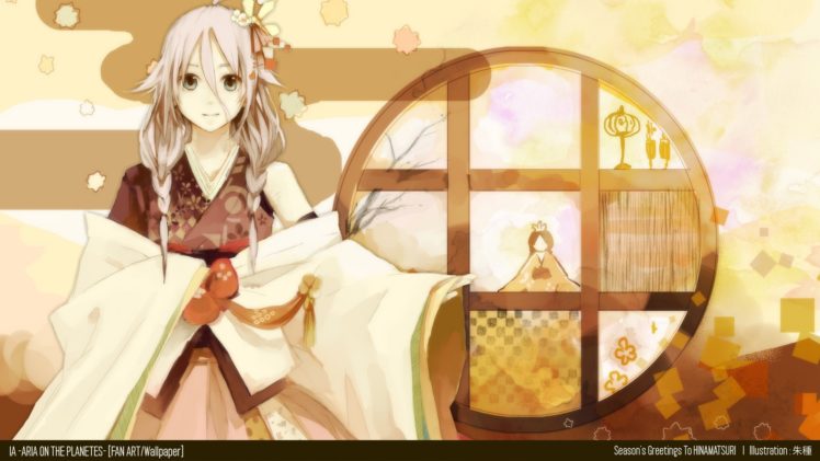 anime girls, Vocaloid, IA (Vocaloid), Long hair, White hair, Hair ornament, Braids, Japanese clothes, Blue eyes, Oriental HD Wallpaper Desktop Background