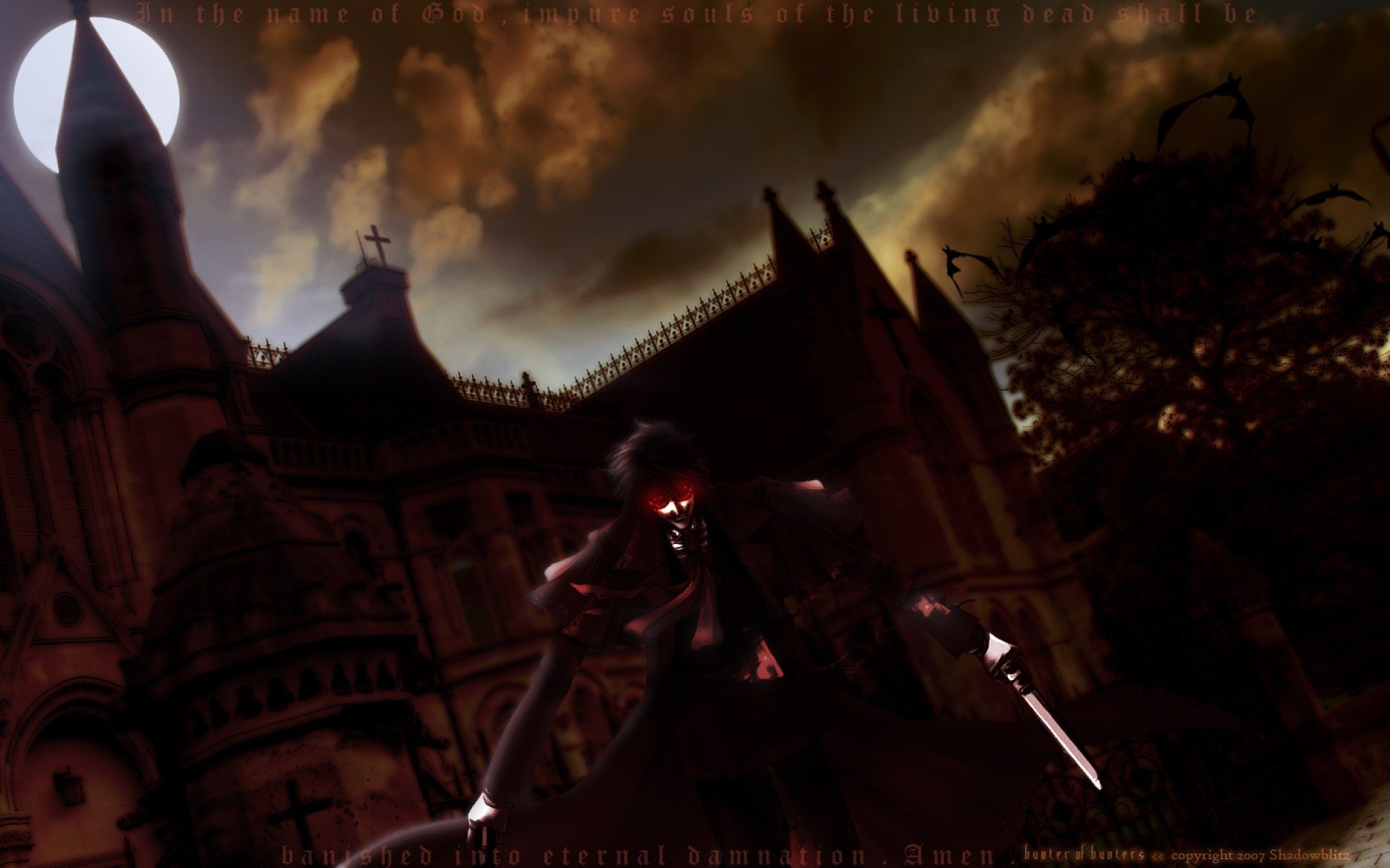 Hellsing, Alucard, Pistol, Church, Bats Wallpaper