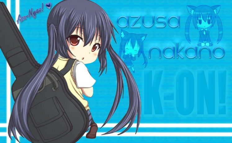 K ON!, Nakano Azusa, Chibi, Blue, Music, Anime HD Wallpaper Desktop Background