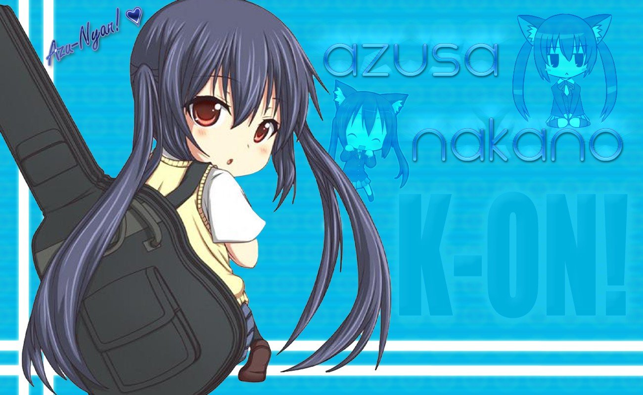 K ON!, Nakano Azusa, Chibi, Blue, Music, Anime Wallpaper