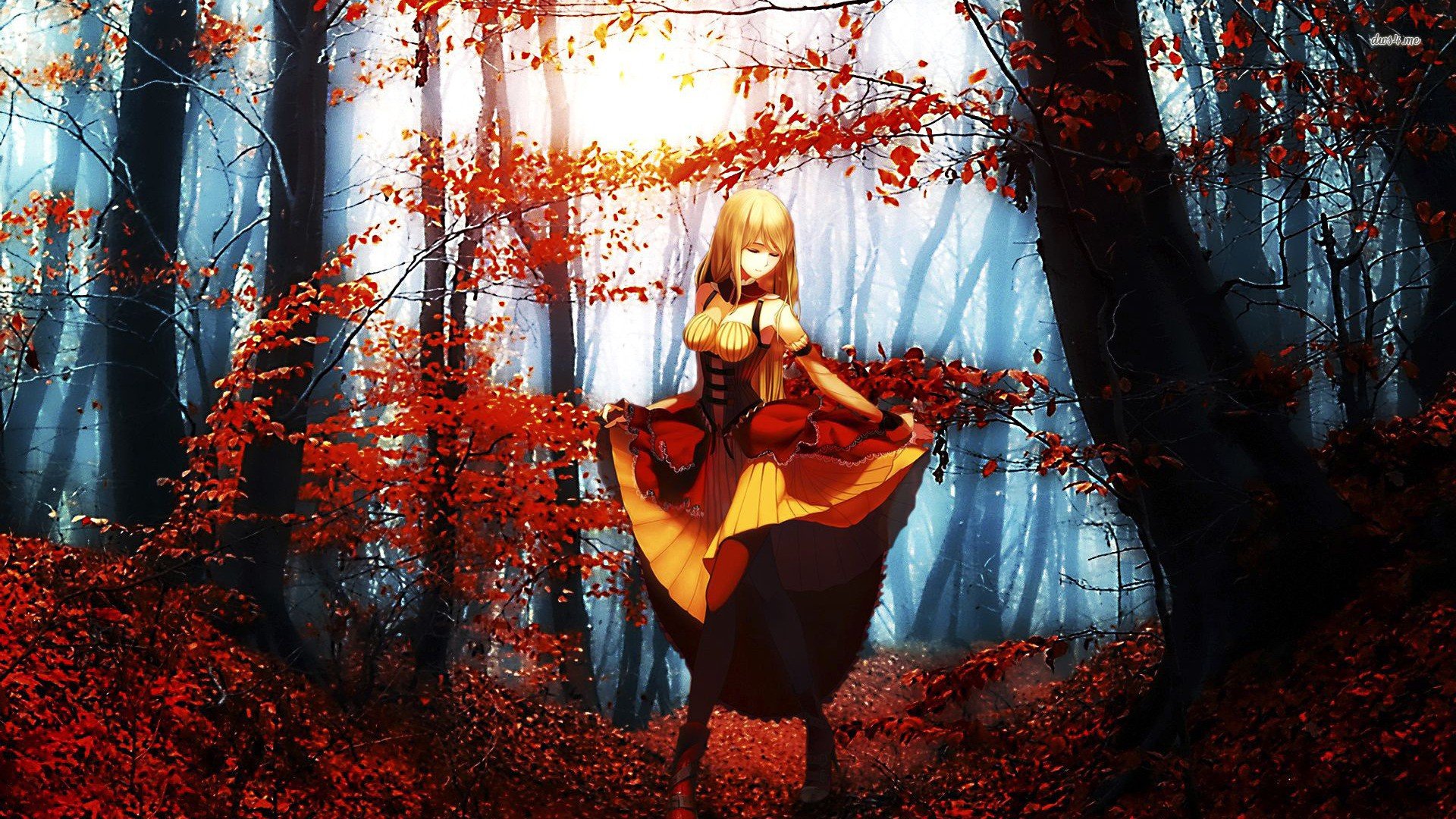 anime, Anime girls, Dress, Forest, Blonde Wallpaper