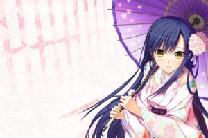 anime girls, Anime, Kimono, Umbrella, Traditional clothing, Hoshi Ori Yume Mirai, Narusawa Rikka