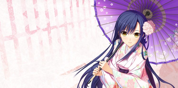 anime girls, Anime, Kimono, Umbrella, Traditional clothing, Hoshi Ori Yume Mirai, Narusawa Rikka HD Wallpaper Desktop Background