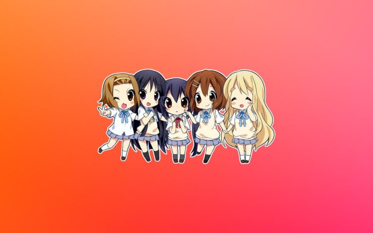K ON!, Chibi, Tainaka Ritsu, Akiyama Mio, Nakano Azusa, Hirasawa Yui, Kotobuki Tsumugi HD Wallpaper Desktop Background