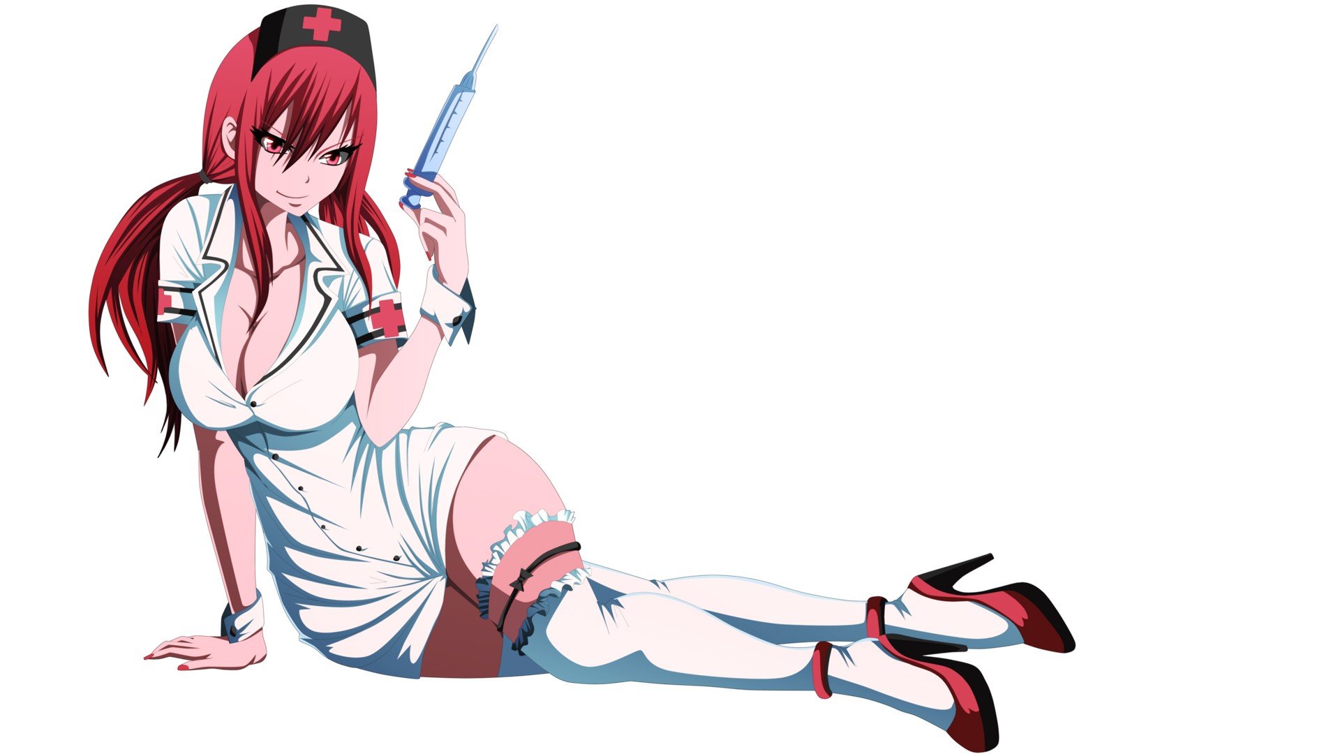 Scarlet Erza, Fairy Tail, Nurse outfit, Syringe Wallpaper