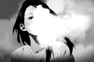 anime girls, Monochrome, Clouds