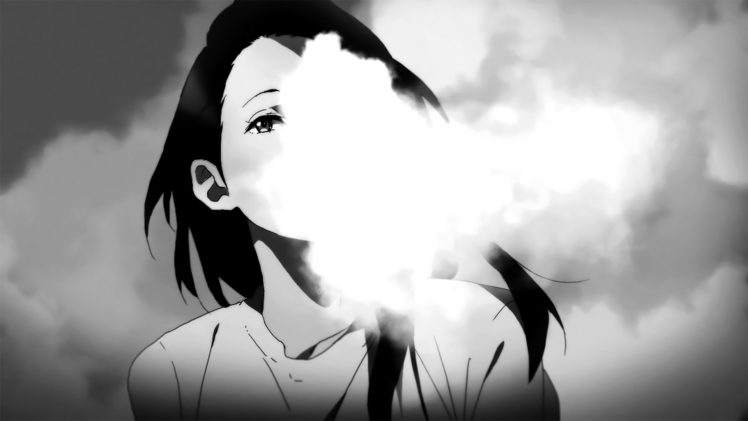 anime girls, Monochrome, Clouds HD Wallpaper Desktop Background