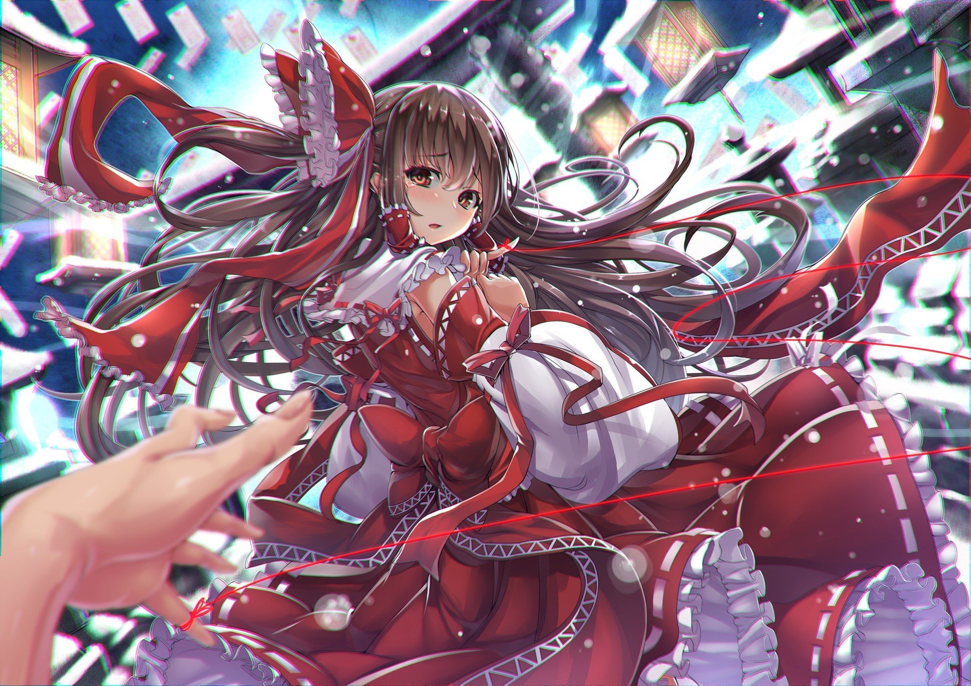 anime, Anime girls, Touhou, Hakurei Reimu, Miko, Brunette, Long hair Wallpaper