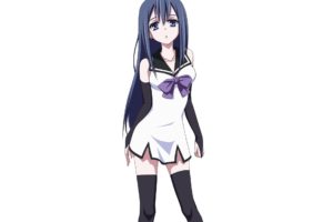 Gokukoku no Brynhildr, Neko Kuroha, Anime girls, Thigh highs, White background