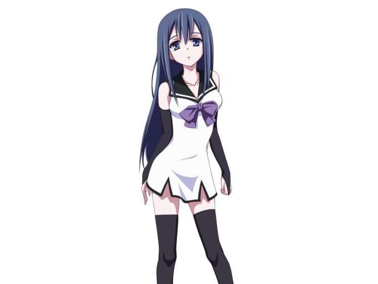 Gokukoku no Brynhildr, Neko Kuroha, Anime girls, Thigh highs, White background HD Wallpaper Desktop Background