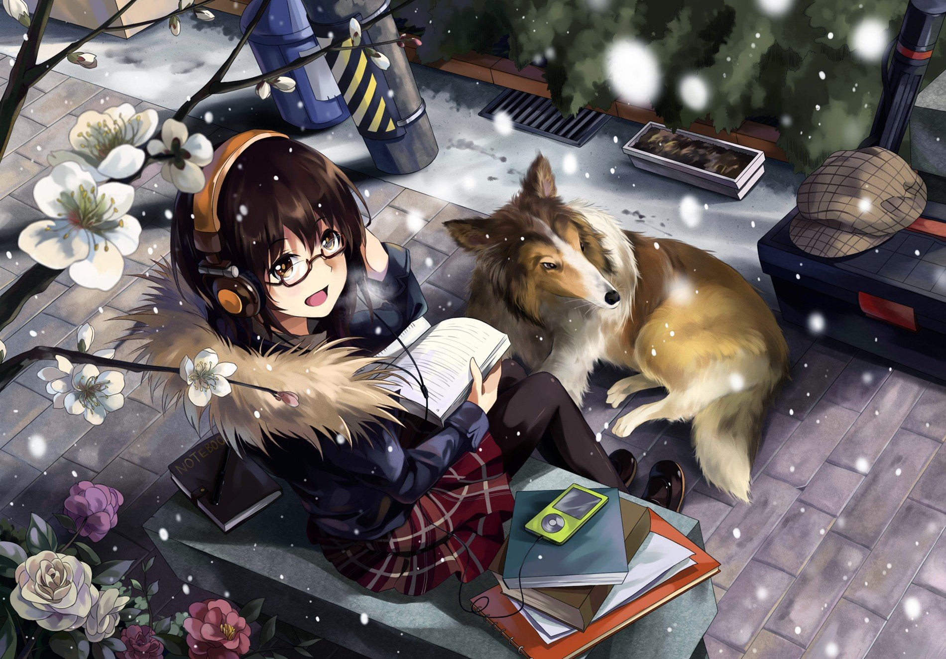 original characters, Dog, Anime girls, Headphones, Glasses, NEKO (Yanshoujie) Wallpaper