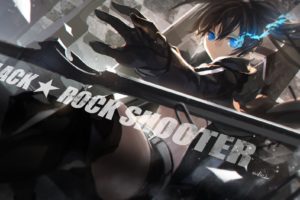 Black Rock Shooter, Swd3e2, Fiery eyes, Tiles, Twintails, Long hair, Anime girls, Anime