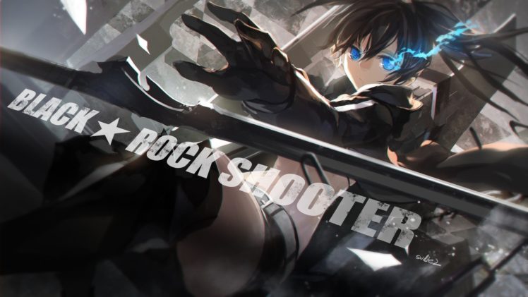 Black Rock Shooter, Swd3e2, Fiery eyes, Tiles, Twintails, Long hair, Anime girls, Anime HD Wallpaper Desktop Background