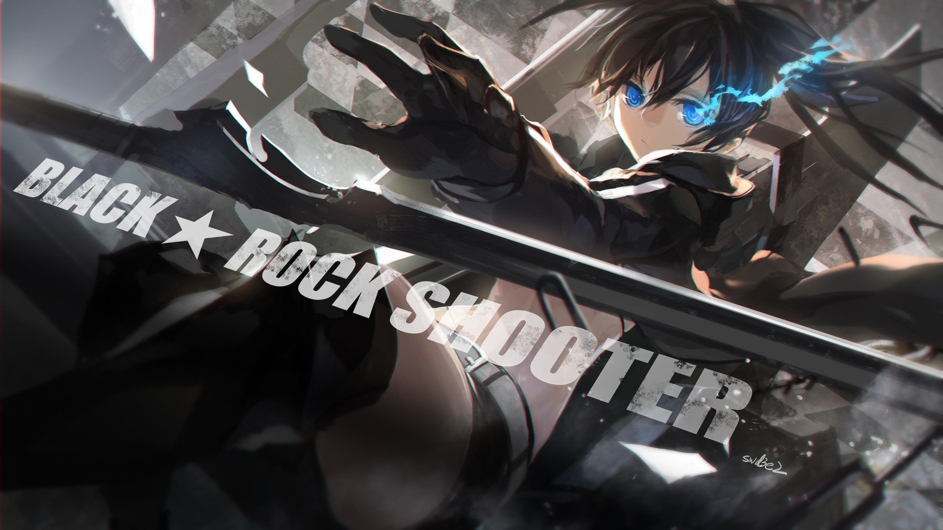 Black Rock Shooter, Swd3e2, Fiery eyes, Tiles, Twintails, Long hair, Anime girls, Anime Wallpaper