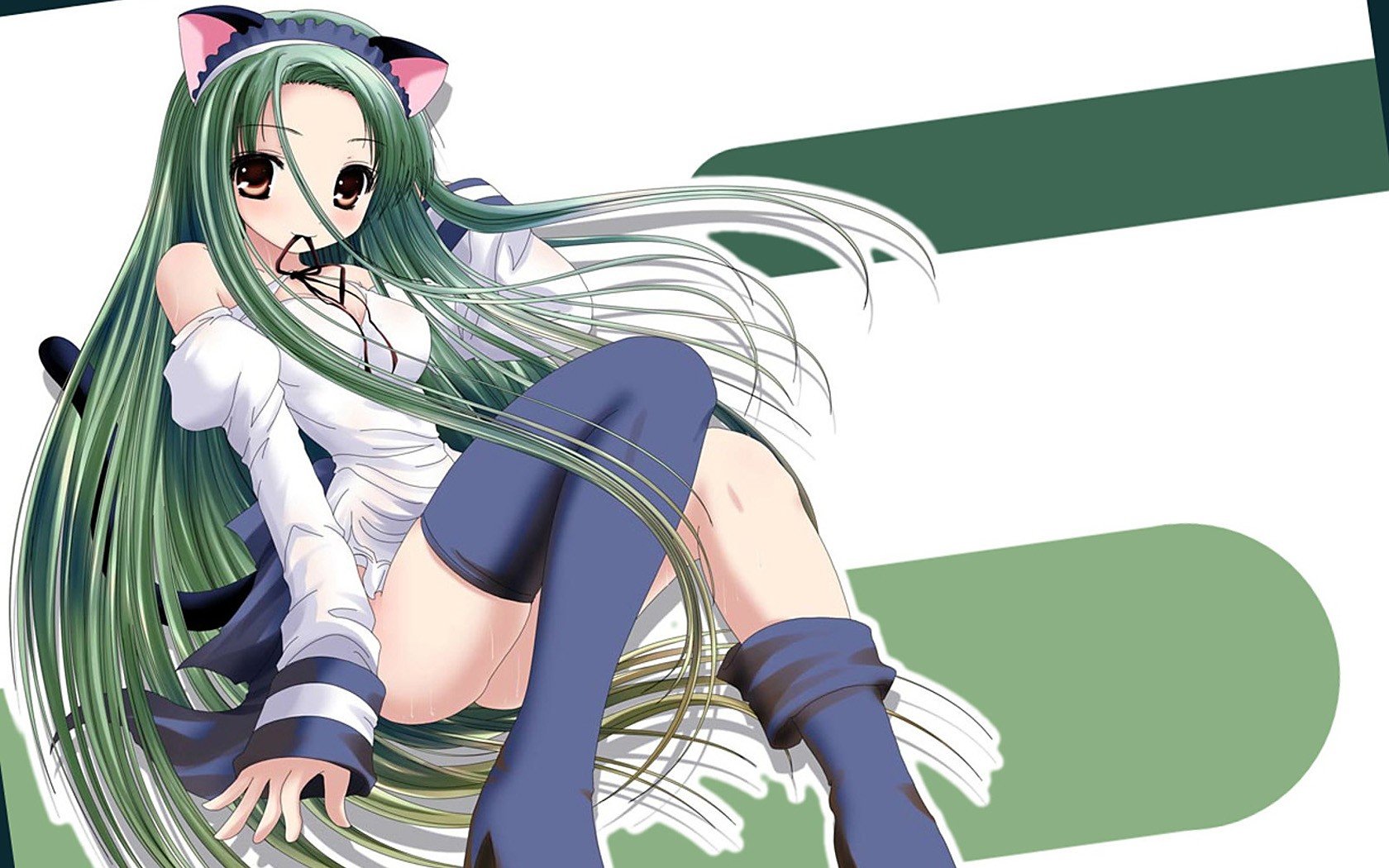 anime, Anime girls, Green hair, Thigh highs, The Melancholy of Haruhi Suzumiya, Tsuruya Wallpaper