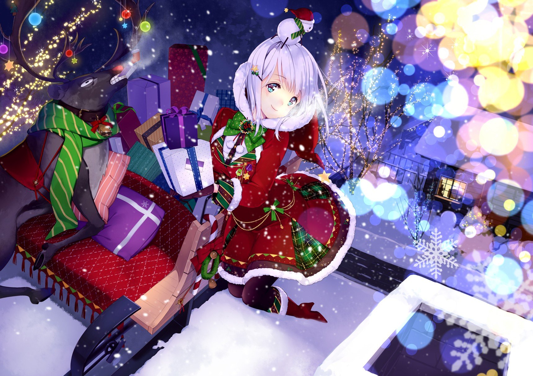 anime, Anime girls, Santa costume, Christmas, Original characters