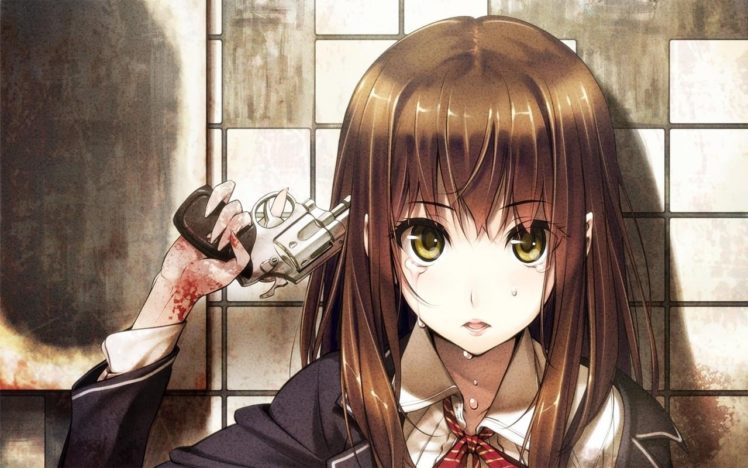 anime, Anime girls, Suicide, Pistol, Schoolgirls HD Wallpaper Desktop Background