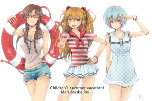 Neon Genesis Evangelion, Ayanami Rei, Asuka Langley Soryu, Anime, Anime girls, Makinami Mari Illustrious