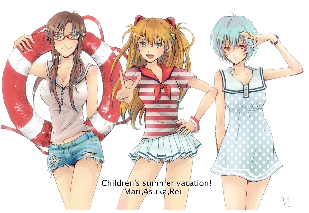 Neon Genesis Evangelion, Ayanami Rei, Asuka Langley Soryu, Anime, Anime girls, Makinami Mari Illustrious Wallpaper