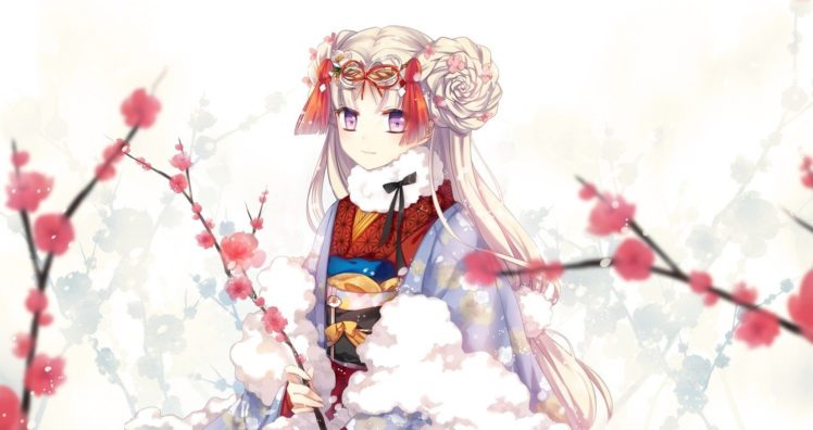 anime girls, Original characters, Blonde, Traditional clothing HD Wallpaper Desktop Background