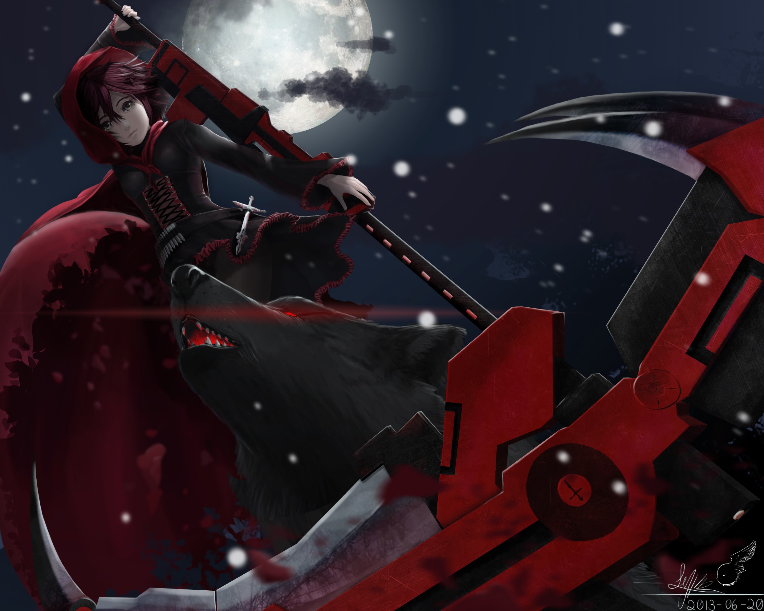 anime girls, Anime, RWBY, Ruby Rose, Weapon, Wolf, Crescent Rose Wallpaper