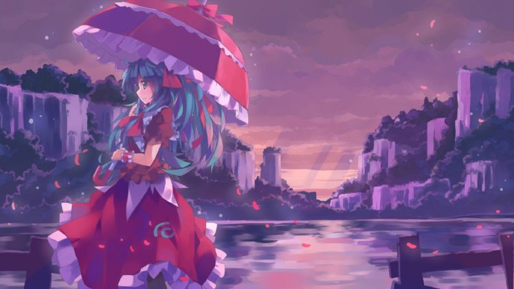 anime girls, Umbrella, Mountain, Kagiyama Hina, Touhou HD Wallpaper Desktop Background