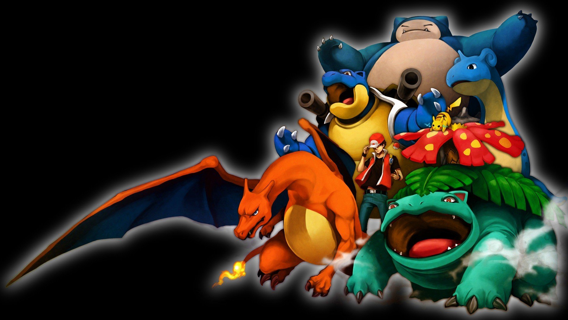 Pokemon, Charizard, Blastoise, Venusaur, Snorlax, Lapras, Pikachu, Pokemon First Generation Wallpaper