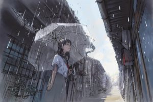 anime girls, Women, Rain, Umbrella