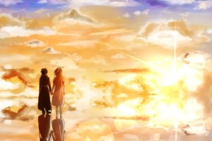 Sword Art Online, Kirigaya Kazuto, Yuuki Asuna, Sunset, Anime