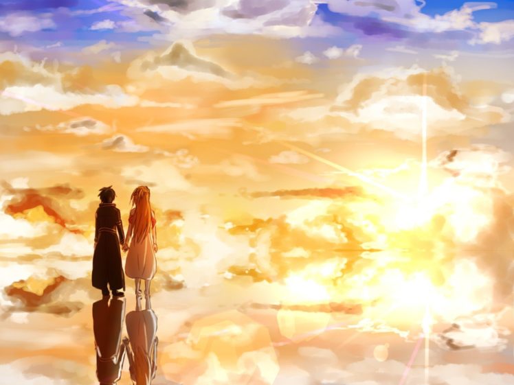 Sword Art Online, Kirigaya Kazuto, Yuuki Asuna, Sunset, Anime HD Wallpaper Desktop Background
