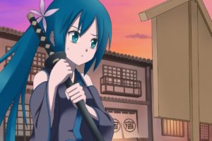 long hair, Blue hair, Anime girls, Katana, Twintails, Vocaloid, Hatsune Miku