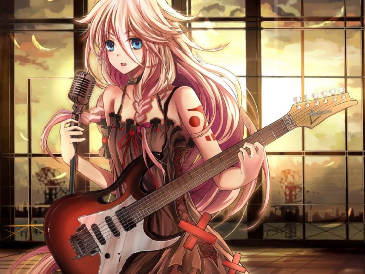 anime girls, Long hair, Guitar, Vocaloid, IA (Vocaloid) HD Wallpaper Desktop Background