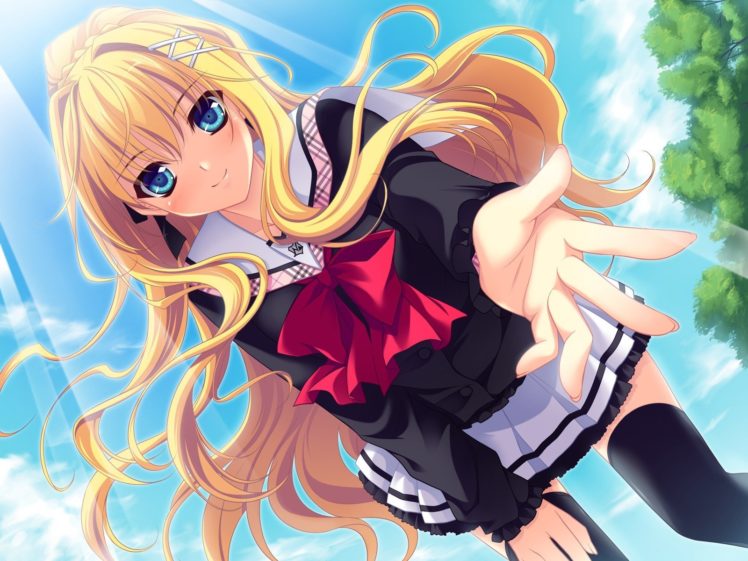 anime girls, Blonde, Long hair, School uniform, Schoolgirls, Aneiro HD Wallpaper Desktop Background