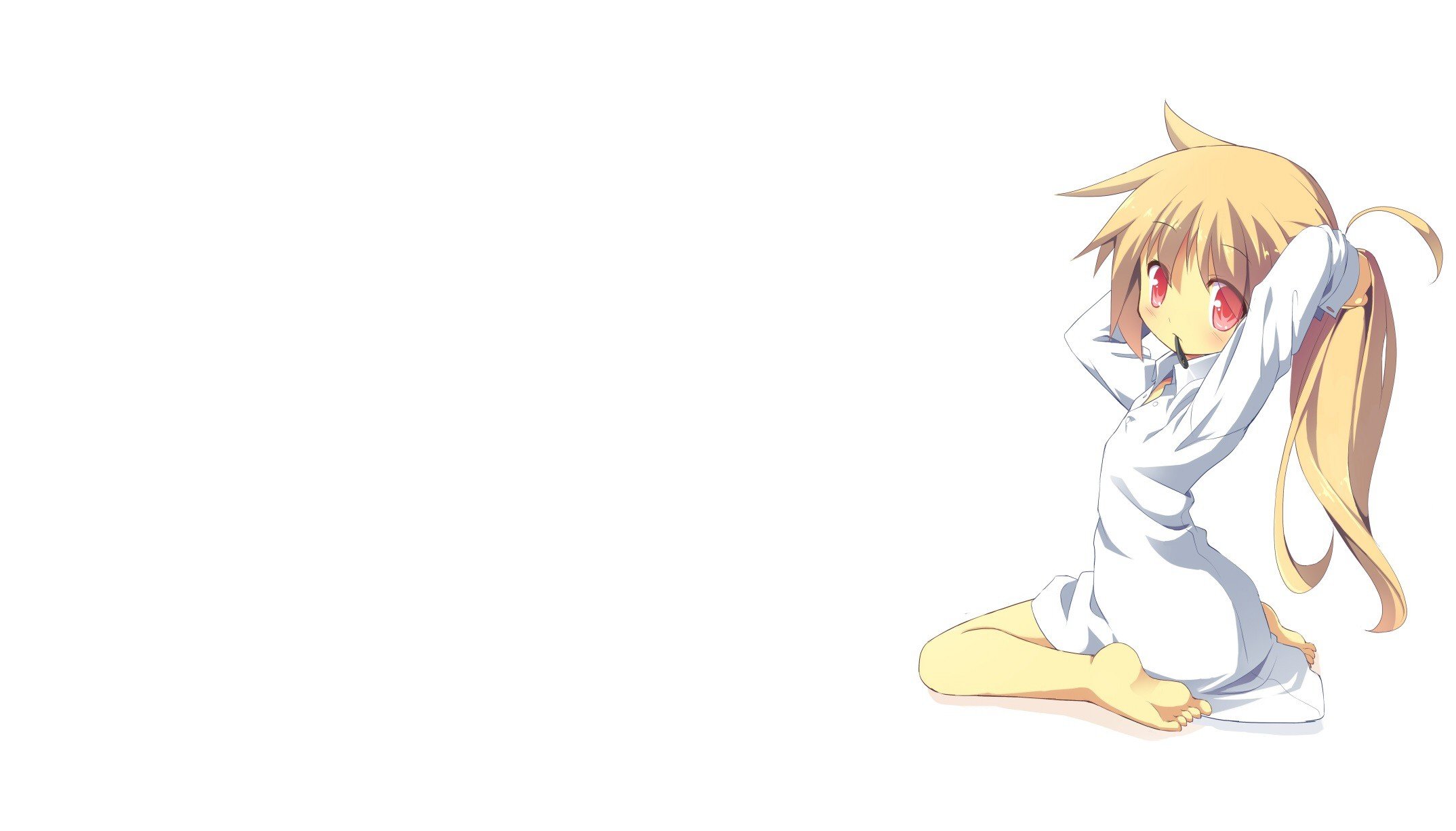 anime girls, Simple background, White background, Blonde, Red eyes, Ponytail Wallpaper