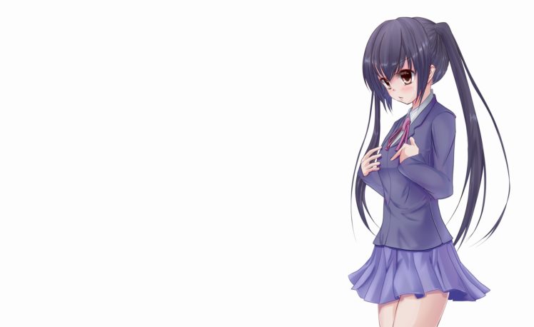 anime girls, K ON!, Nakano Azusa, Simple background, White background, School uniform HD Wallpaper Desktop Background