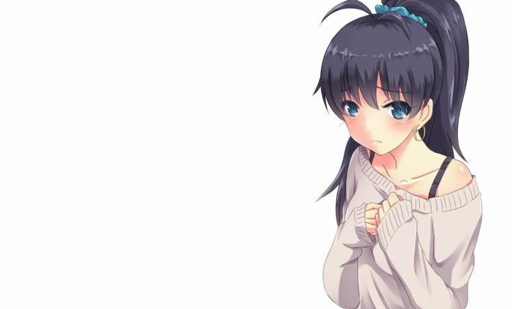 anime girls, THE iDOLM@STER, Simple background, Ganaha Hibiki, Blushing HD Wallpaper Desktop Background