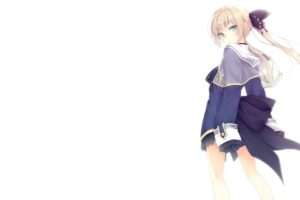 anime girls, Blonde, Simple background, White background