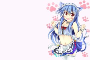 anime girls, Animal ears, Blue hair, Maid outfit, Nekomimi
