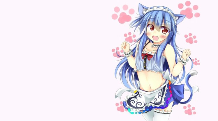 anime girls, Animal ears, Blue hair, Maid outfit, Nekomimi HD Wallpaper Desktop Background