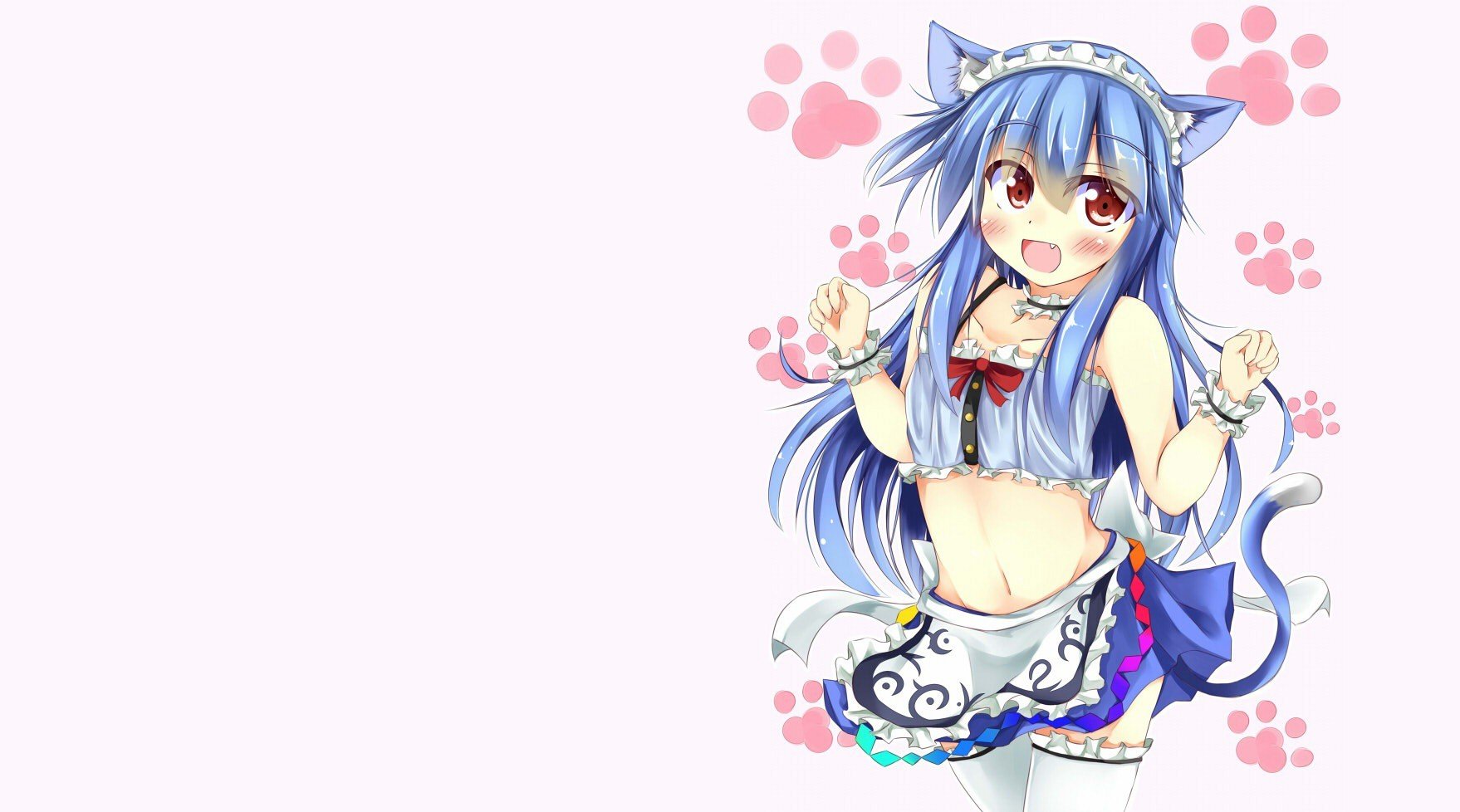 anime girls, Animal ears, Blue hair, Maid outfit, Nekomimi Wallpaper
