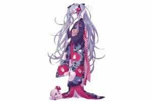 kimono, Anime girls, Vocaloid, White background, Hatsune Miku