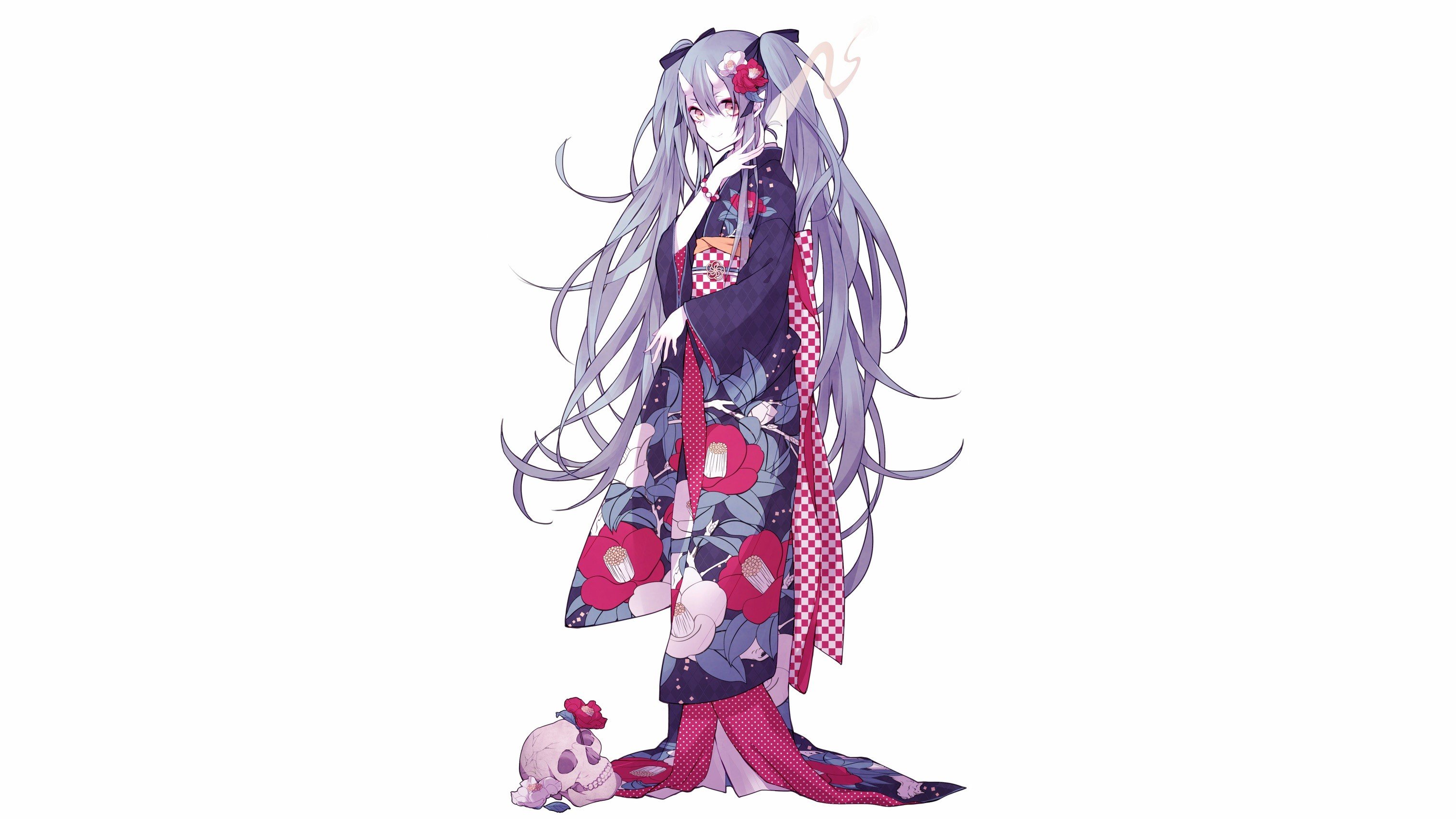 kimono, Anime girls, Vocaloid, White background, Hatsune Miku Wallpaper
