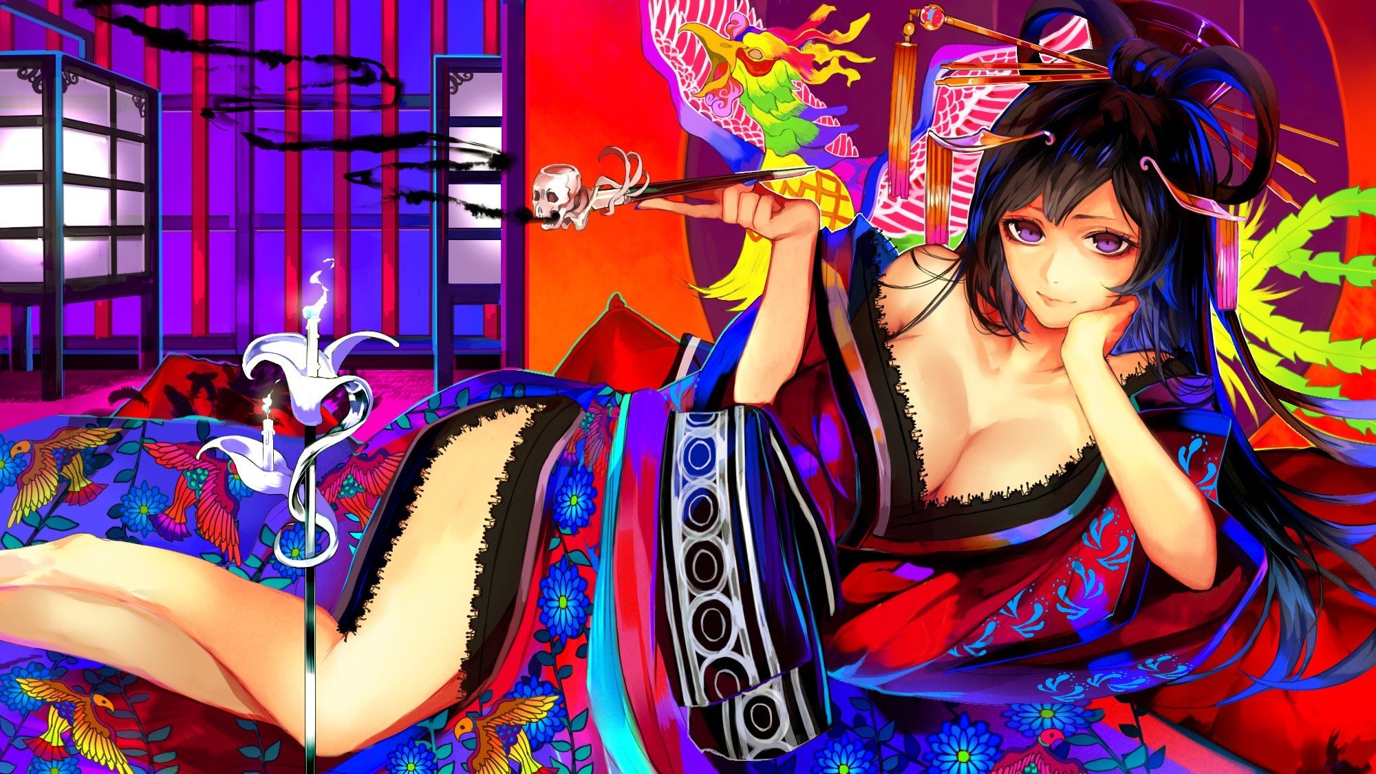 kimono, Anime girls, Colorful, Original characters Wallpaper