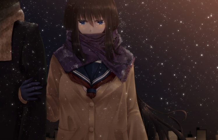 anime girls, School uniform, Original characters, Snow HD Wallpaper Desktop Background