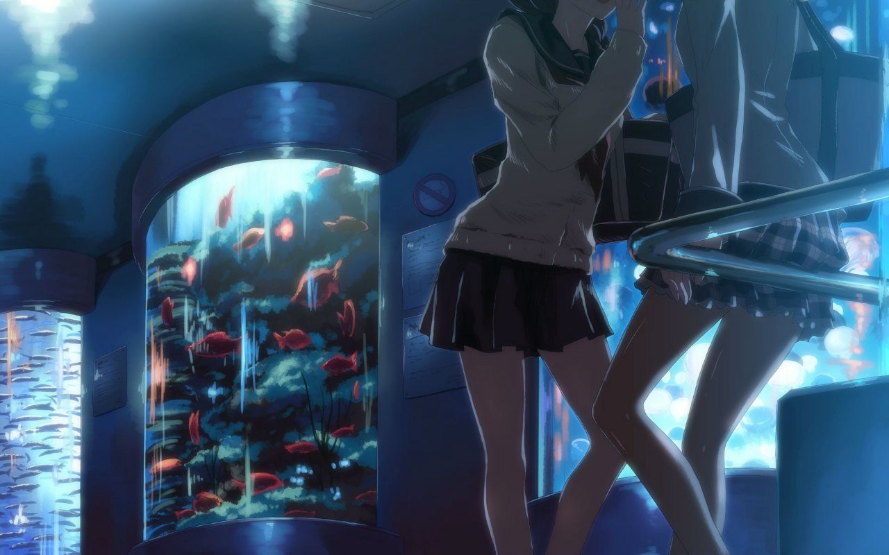 anime, Original characters, Anime girls, School uniform, Aquarium Wallpaper