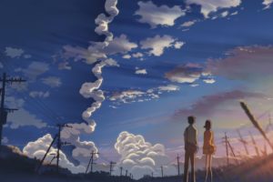 5 Centimeters Per Second, Makoto Shinkai, Contrails, Power lines, Clouds, Utility pole