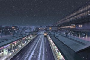 5 Centimeters Per Second, Makoto Shinkai, Snow, Train station, Night, Winter