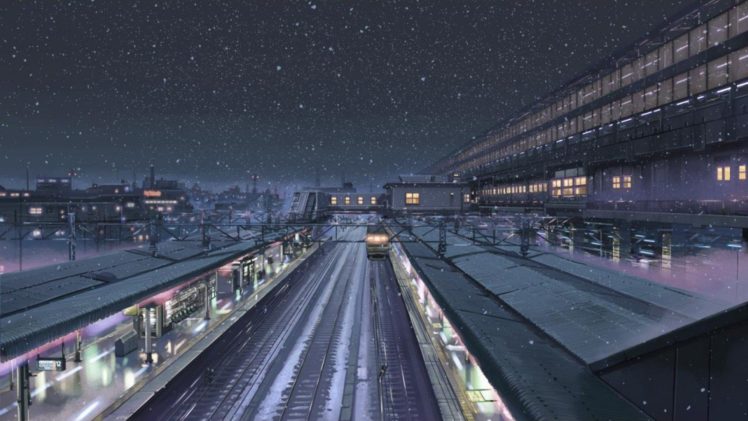 5 Centimeters Per Second, Makoto Shinkai, Snow, Train station, Night, Winter HD Wallpaper Desktop Background